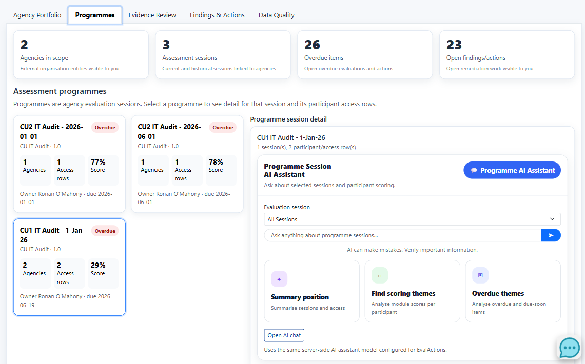 Agency and programme assurance workspace