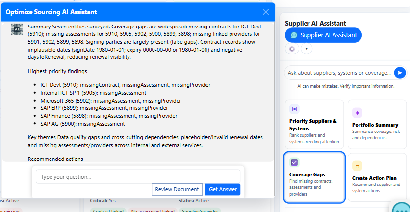 Supplier and contract AI analysis